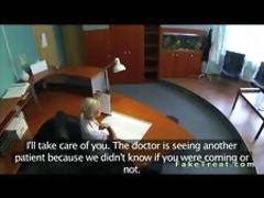 Nurse and patient in lesbian action in fake hospital