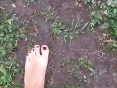 Girlfriend barefoot in the mud - DIRTY FEET